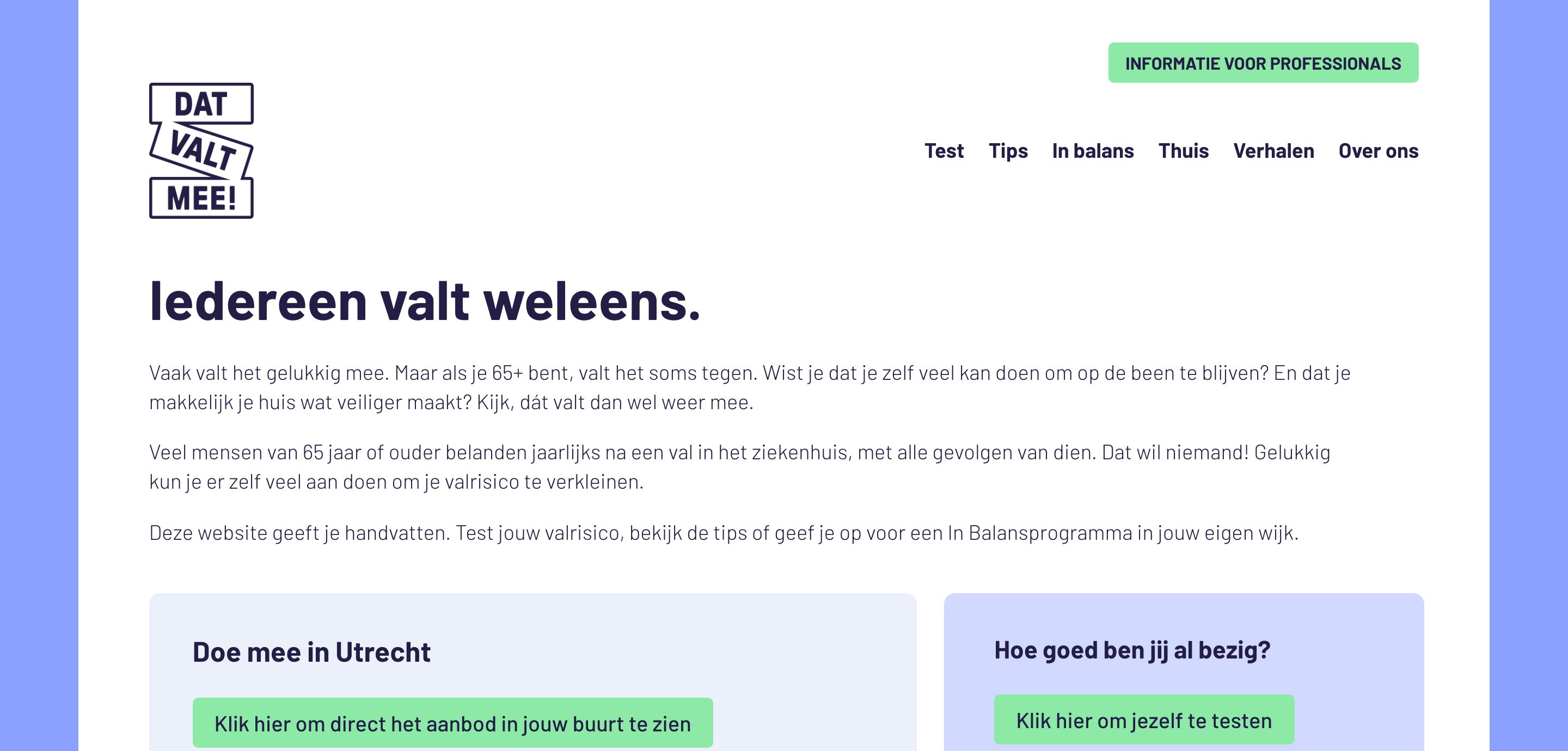 Homepage van Dat valt mee
